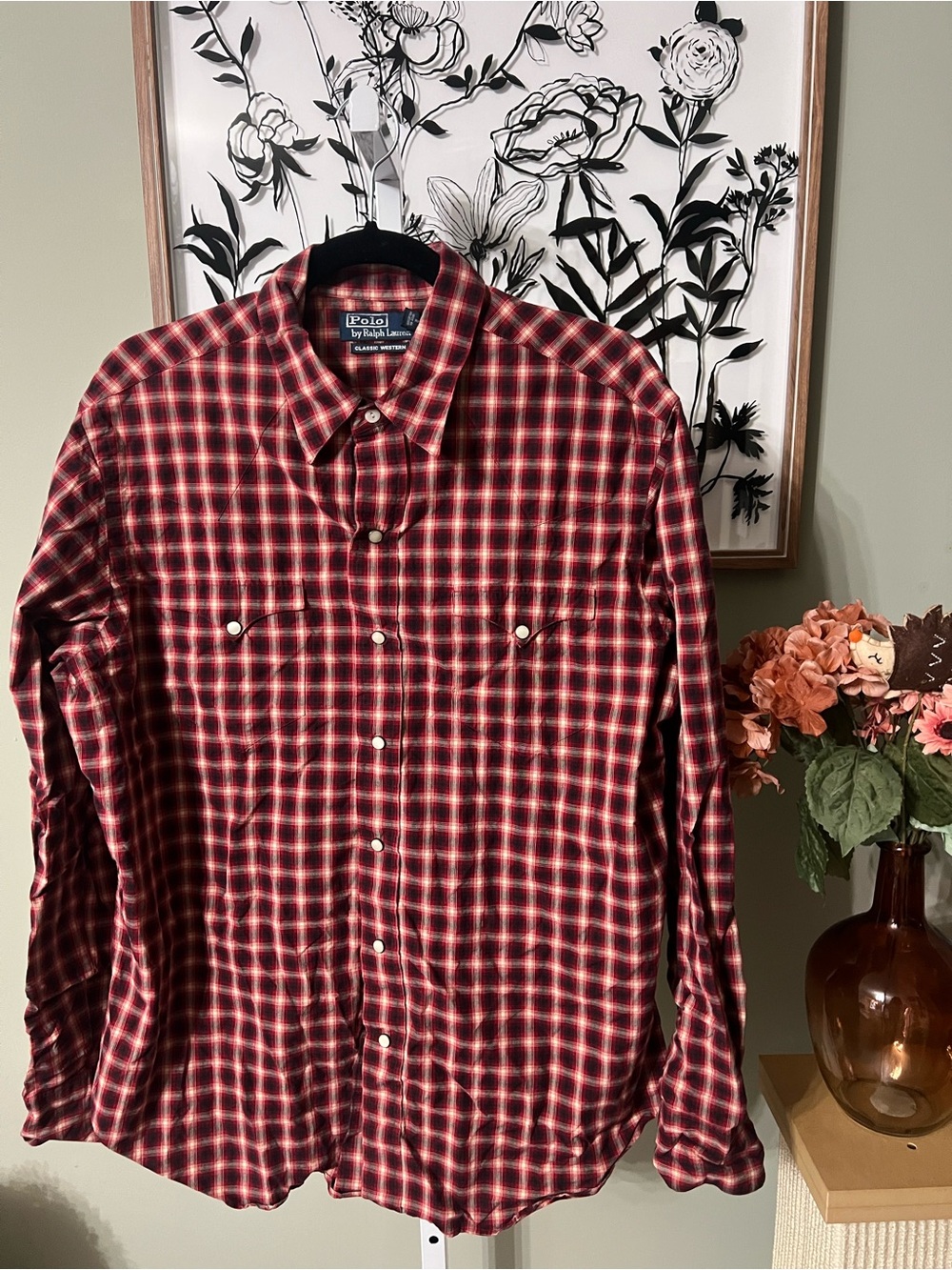 Polo Ralph Lauren Classic Western Plaid Long Sleeve Pearl Snap Shirt Size L